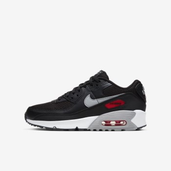 Nike Air Max 90 - Nagyobb Gyerek Air Max Trainers - Fekete/Piros/Fehér/Szürke